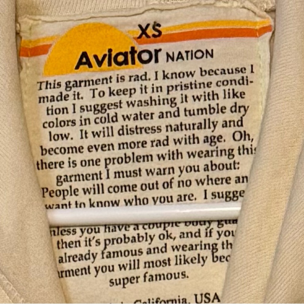 Aviator Nation Cream Crewneck Sweatshirt with Rainbow Surf Logo - Picture 2 of 4